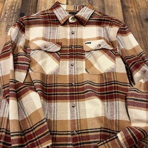 Brixton Bowery Flannel Shirt Jacket – Brown Plaid – Medium EUC Barely Worn